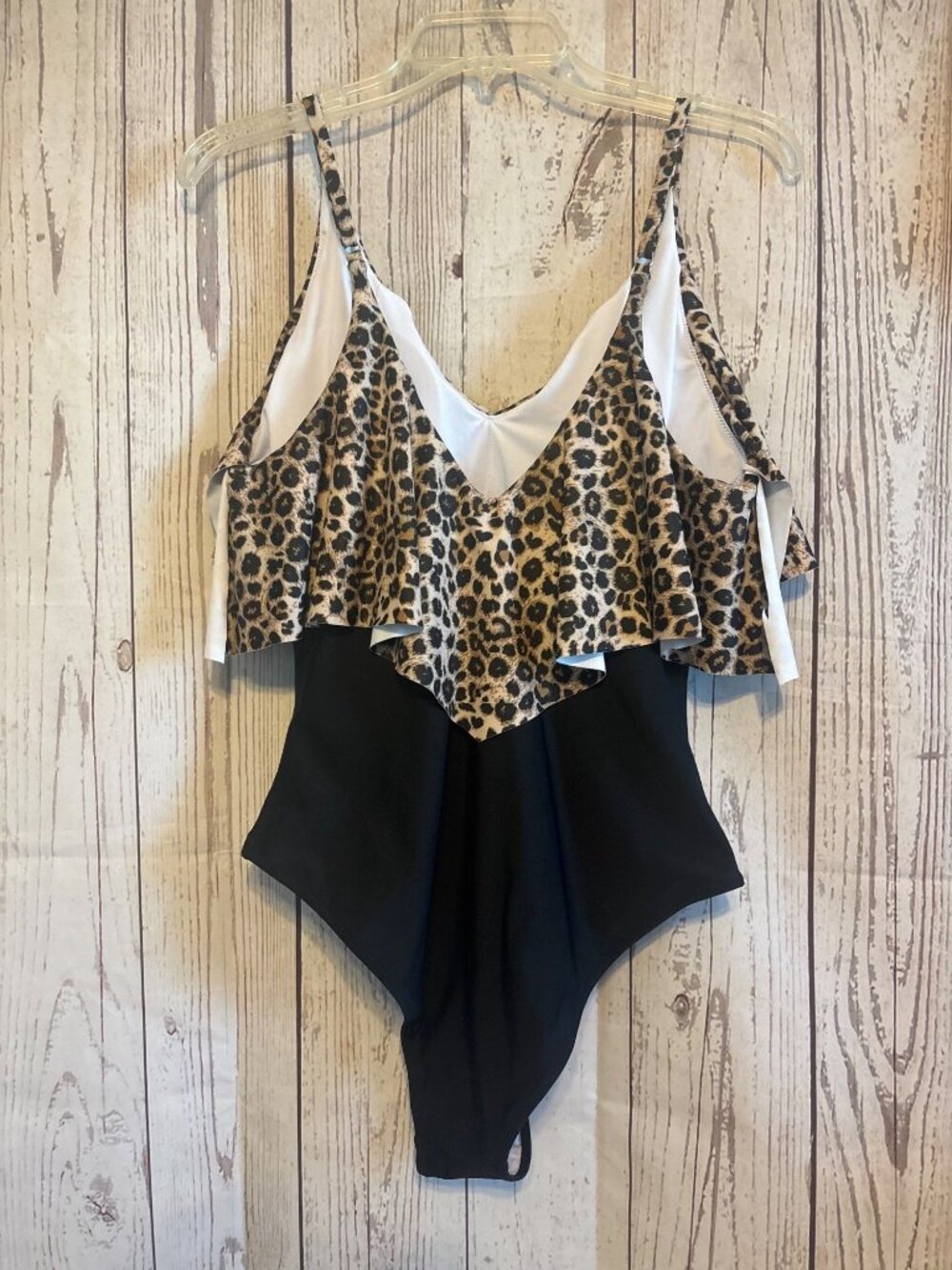 Animal Print Black Flared Bib Front One Piece Size XL - Picture 3 of 10